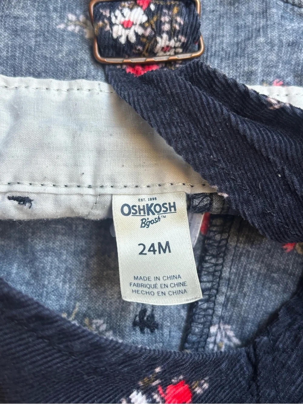 OshKosh B'gosh Navy Floral Button Legs Corduroy Baby Kids Overalls 24 months
